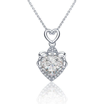 925 Sterling Silver Heart Pendant Multi-Layer Necklace with 2ct Moissanite Cross Chain Women's Rhodium Plated Luxury Jewelry