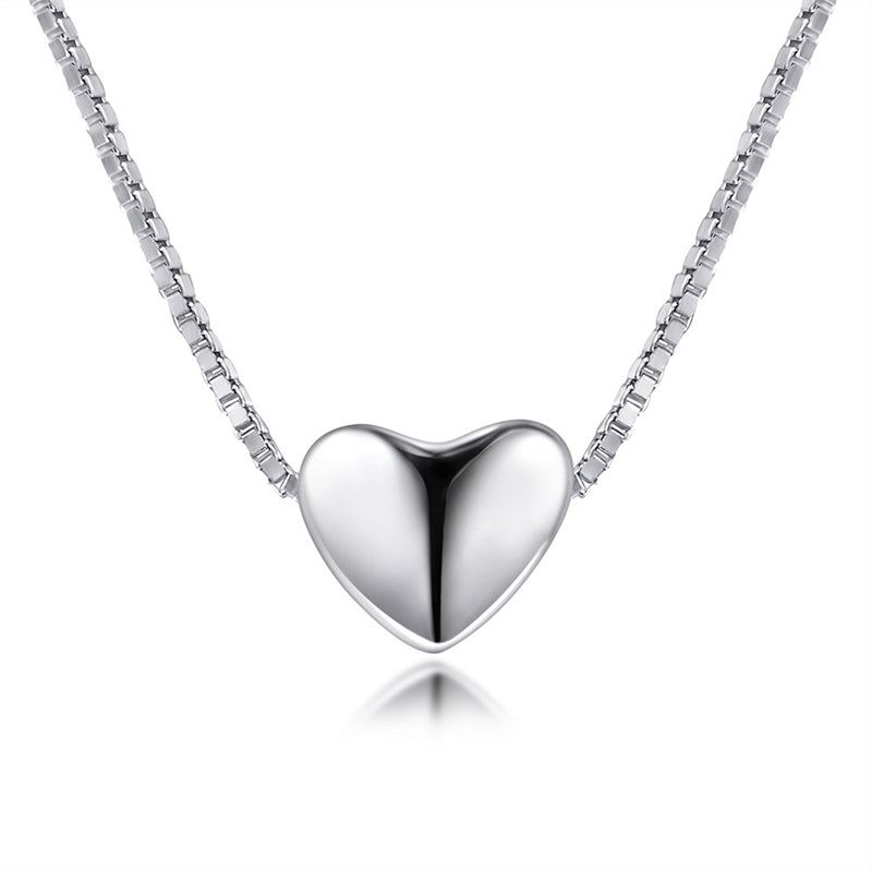 925 Sterling Silver Heart Pendant Necklace - Minimalist Box Chain Jewelry