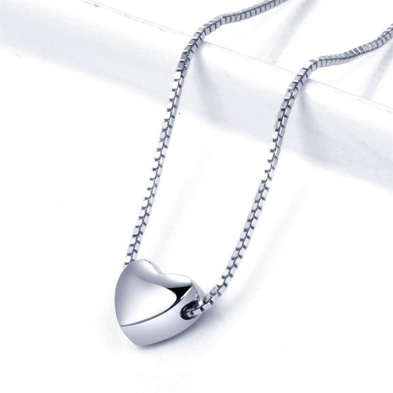 925 Sterling Silver Heart Pendant Necklace - Minimalist Box Chain Jewelry