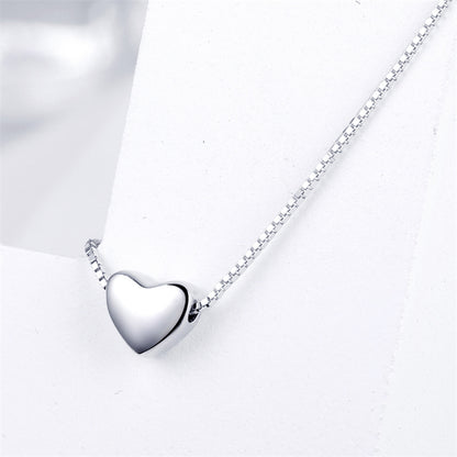 925 Sterling Silver Heart Pendant Necklace - Minimalist Box Chain Jewelry