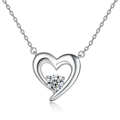 925 Sterling Silver Heart Pendant Necklace – Elegant Cubic Zirconia Layering Chain for Women