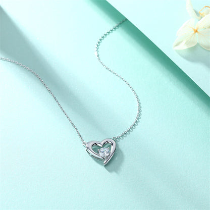 925 Sterling Silver Heart Pendant Necklace – Elegant Cubic Zirconia Layering Chain for Women