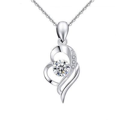 925 Sterling Silver Heart Pendant Necklace with 0.5ct or 1ct D Color Moissanite Cross Chain for Women White Gold Plated