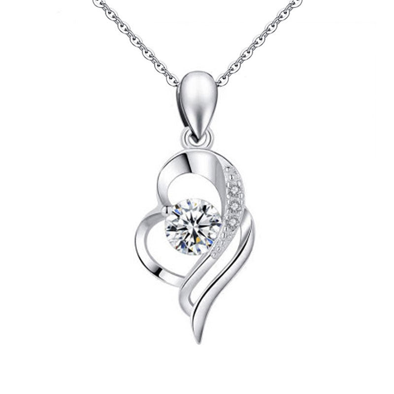 925 Sterling Silver Heart Pendant Necklace with 0.5ct or 1ct D Color Moissanite Cross Chain for Women White Gold Plated