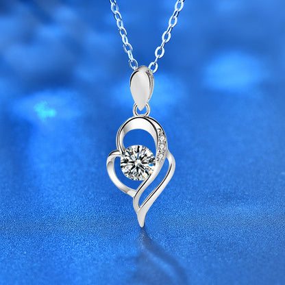 925 Sterling Silver Heart Pendant Necklace with 0.5ct or 1ct D Color Moissanite Cross Chain for Women White Gold Plated