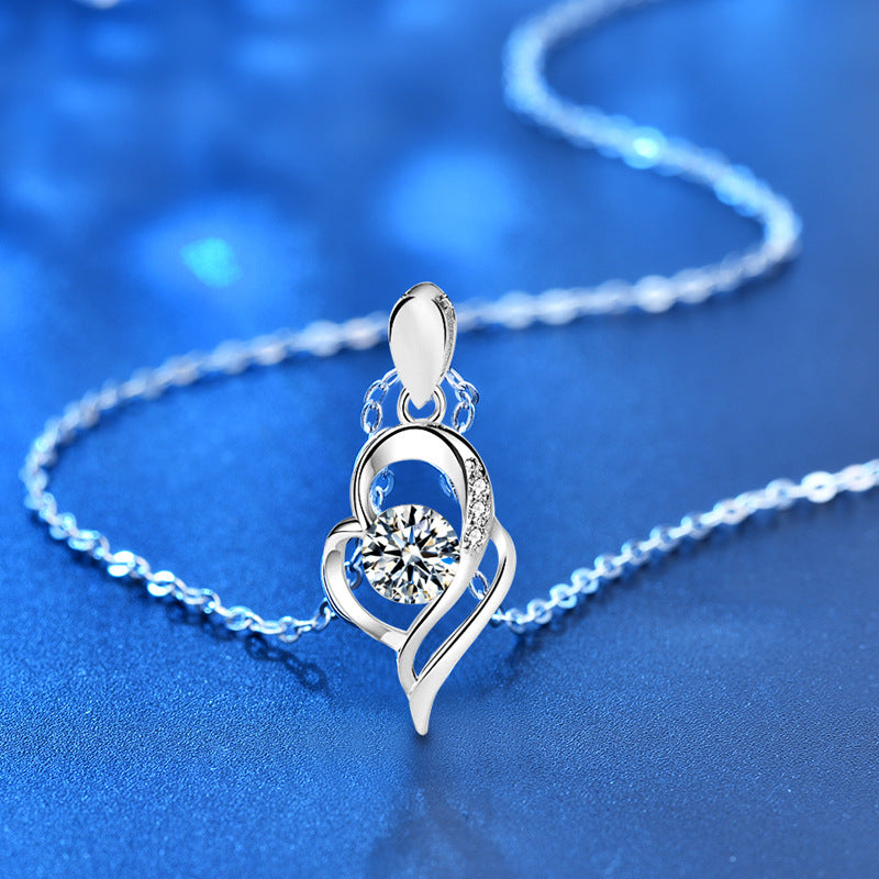 925 Sterling Silver Heart Pendant Necklace with 0.5ct or 1ct D Color Moissanite Cross Chain for Women White Gold Plated