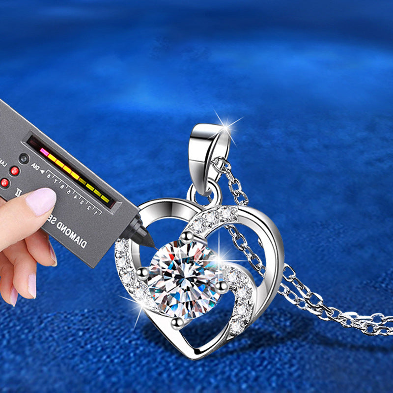 925 Sterling Silver Heart Pendant Necklace with 1ct Moissanite & Classic Chain White Gold Plated Women's Elegant Jewelry