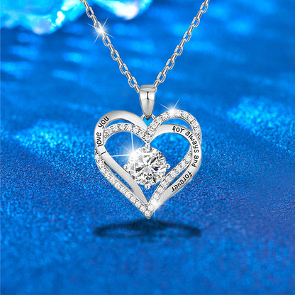 925 Sterling Silver Heart Pendant Necklace with 2ct Moissanite in 12 Colors - Rhodium Plated Casual Cross Chain Jewelry for Women
