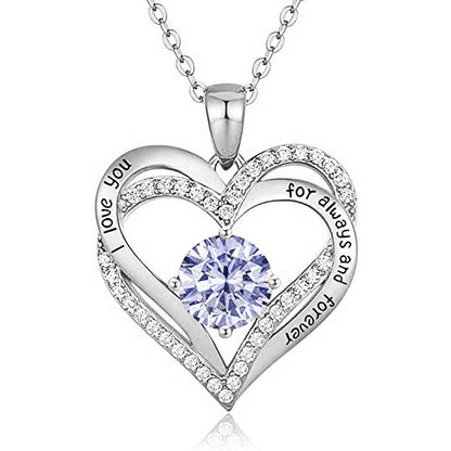 925 Sterling Silver Heart Pendant Necklace with 2ct Moissanite in 12 Colors - Rhodium Plated Casual Cross Chain Jewelry for Women