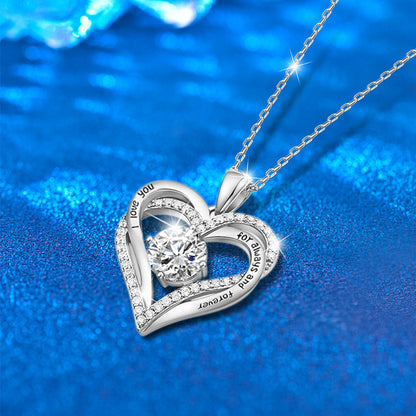 925 Sterling Silver Heart Pendant Necklace with 2ct Moissanite in 12 Colors - Rhodium Plated Casual Cross Chain Jewelry for Women