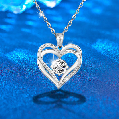 925 Sterling Silver Heart Pendant Necklace with 2ct Moissanite in 12 Colors - Rhodium Plated Casual Cross Chain Jewelry for Women
