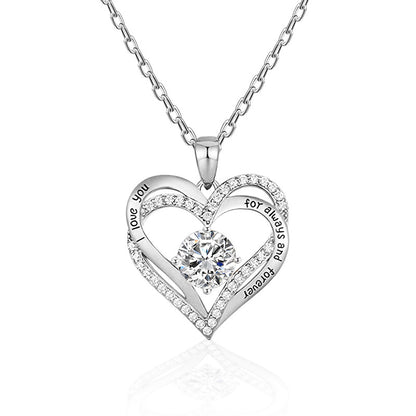925 Sterling Silver Heart Pendant Necklace with 2ct Moissanite in 12 Colors - Rhodium Plated Casual Cross Chain Jewelry for Women