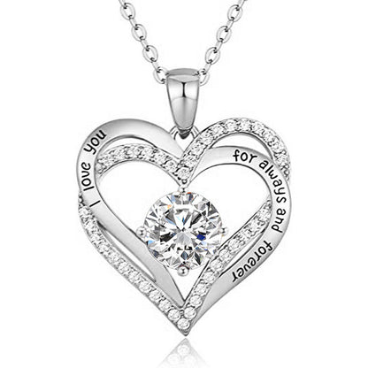 925 Sterling Silver Heart Pendant Necklace with 2ct Moissanite in 12 Colors - Rhodium Plated Casual Cross Chain Jewelry for Women