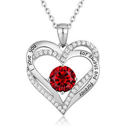 925 Sterling Silver Heart Pendant Necklace with 2ct Moissanite in 12 Colors - Rhodium Plated Casual Cross Chain Jewelry for Women