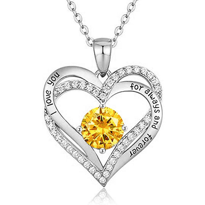 925 Sterling Silver Heart Pendant Necklace with 2ct Moissanite in 12 Colors - Rhodium Plated Casual Cross Chain Jewelry for Women