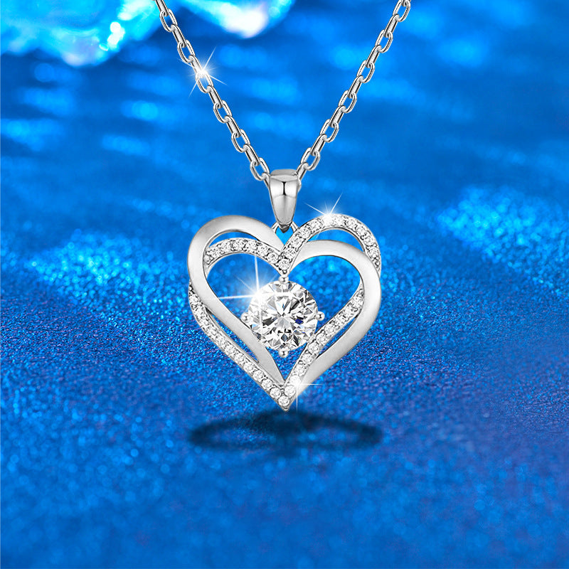 925 Sterling Silver Heart Pendant Necklace with 2ct Moissanite in 12 Colors & Cross Chain - Rhodium Plated Women's Luxury Jewelry