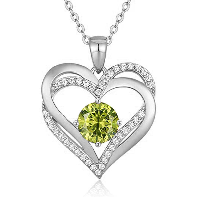 925 Sterling Silver Heart Pendant Necklace with 2ct Moissanite in 12 Colors & Cross Chain - Rhodium Plated Women's Luxury Jewelry