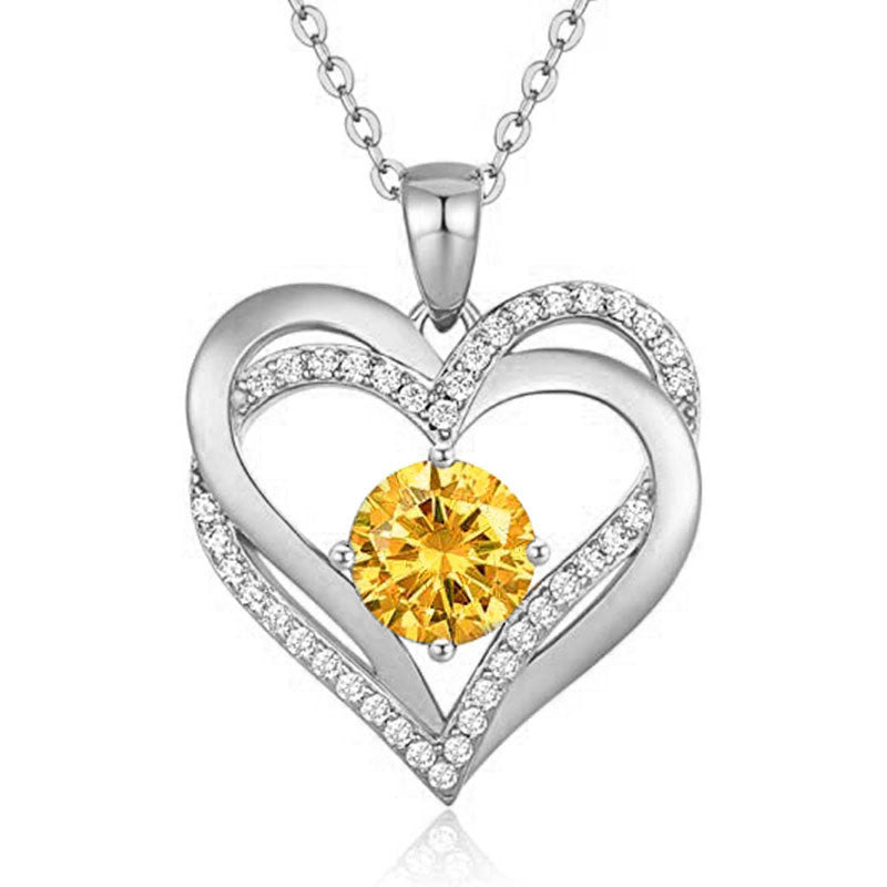 925 Sterling Silver Heart Pendant Necklace with 2ct Moissanite in 12 Colors & Cross Chain - Rhodium Plated Women's Luxury Jewelry