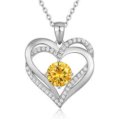 925 Sterling Silver Heart Pendant Necklace with 2ct Moissanite in 12 Colors & Cross Chain - Rhodium Plated Women's Luxury Jewelry
