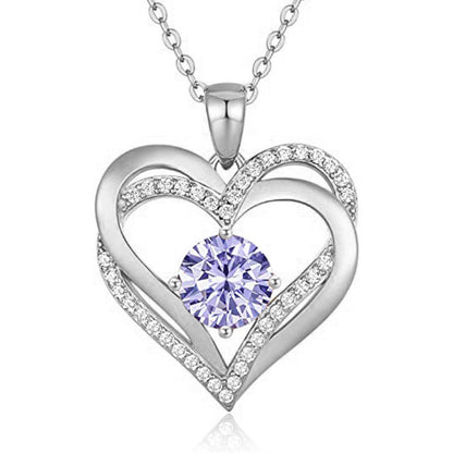 925 Sterling Silver Heart Pendant Necklace with 2ct Moissanite in 12 Colors & Cross Chain - Rhodium Plated Women's Luxury Jewelry