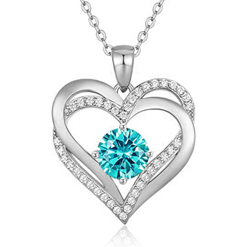 925 Sterling Silver Heart Pendant Necklace with 2ct Moissanite in 12 Colors & Cross Chain - Rhodium Plated Women's Luxury Jewelry
