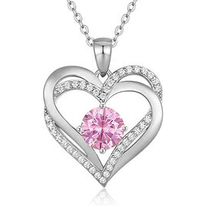 925 Sterling Silver Heart Pendant Necklace with 2ct Moissanite in 12 Colors & Cross Chain - Rhodium Plated Women's Luxury Jewelry