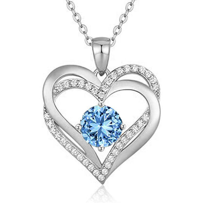 925 Sterling Silver Heart Pendant Necklace with 2ct Moissanite in 12 Colors & Cross Chain - Rhodium Plated Women's Luxury Jewelry