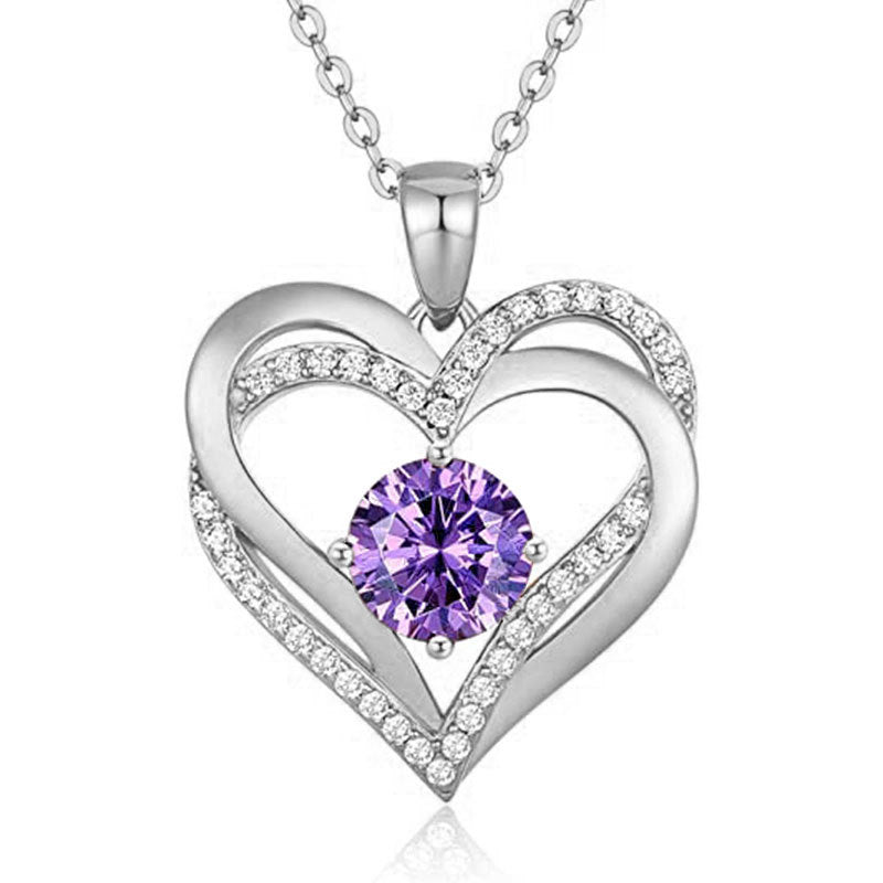 925 Sterling Silver Heart Pendant Necklace with 2ct Moissanite in 12 Colors & Cross Chain - Rhodium Plated Women's Luxury Jewelry