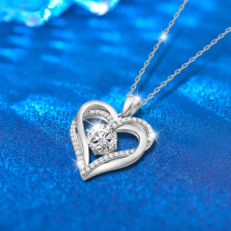 925 Sterling Silver Heart Pendant Necklace with 2ct Moissanite in 12 Colors & Cross Chain - Rhodium Plated Women's Luxury Jewelry
