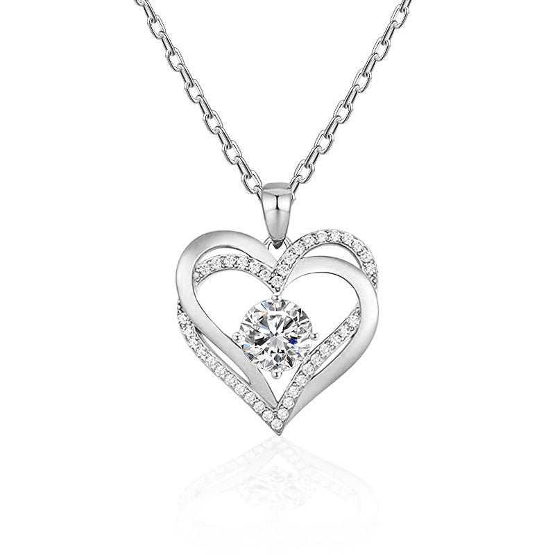 925 Sterling Silver Heart Pendant Necklace with 2ct Moissanite in 12 Colors & Cross Chain - Rhodium Plated Women's Luxury Jewelry