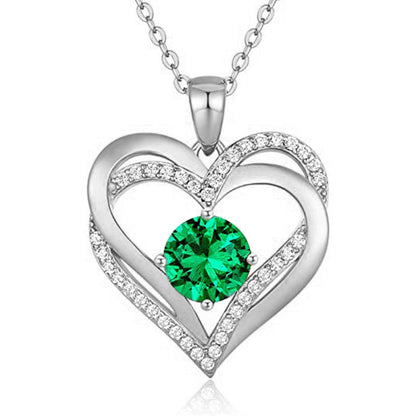 925 Sterling Silver Heart Pendant Necklace with 2ct Moissanite in 12 Colors & Cross Chain - Rhodium Plated Women's Luxury Jewelry