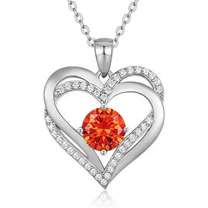 925 Sterling Silver Heart Pendant Necklace with 2ct Moissanite in 12 Colors & Cross Chain - Rhodium Plated Women's Luxury Jewelry