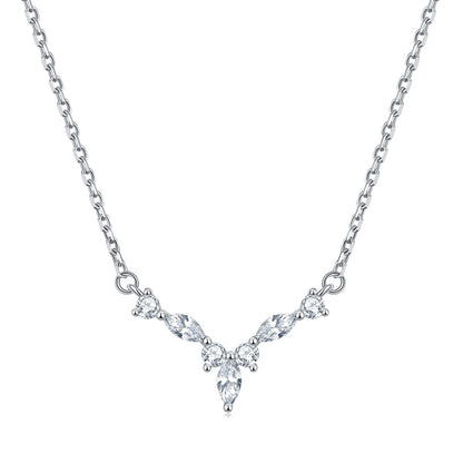 925 Sterling Silver Heart Pendant Necklace with Zirconia - Elegant Chanel-Style Collarbone Chain
