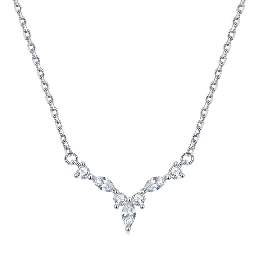 925 Sterling Silver Heart Pendant Necklace with Zirconia - Elegant Chanel-Style Collarbone Chain