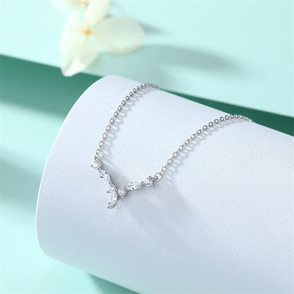 925 Sterling Silver Heart Pendant Necklace with Zirconia - Elegant Chanel-Style Collarbone Chain