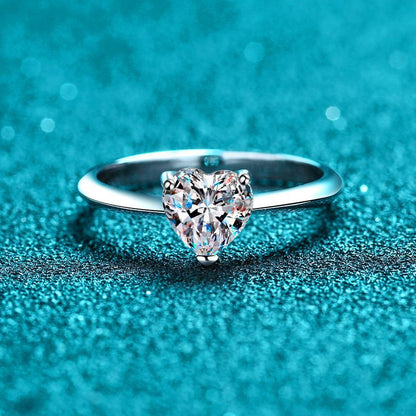 925 Sterling Silver Heart Shaped Moissanite Ring | 1-2ct Unique Security Lock Design