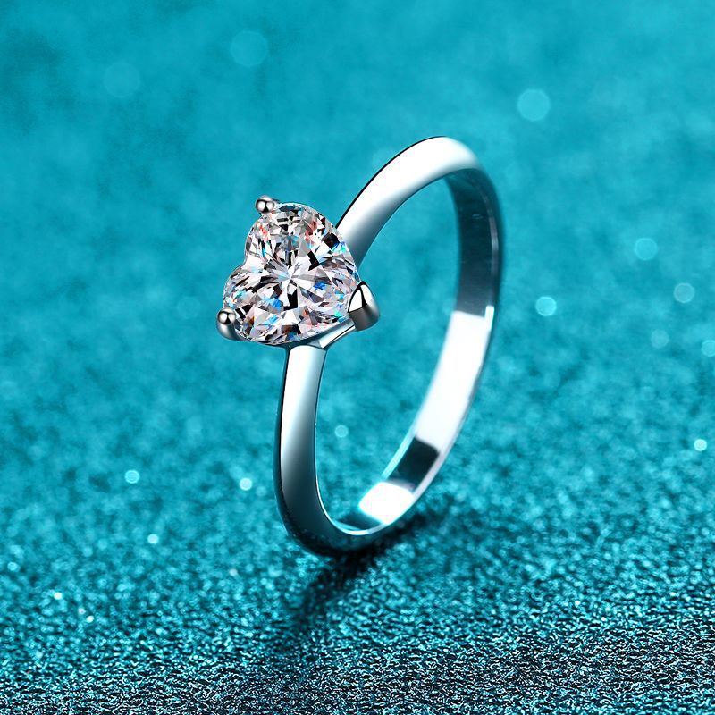 925 Sterling Silver Heart Shaped Moissanite Ring | 1-2ct Unique Security Lock Design