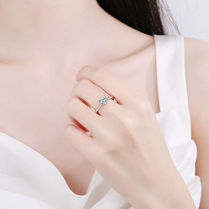 925 Sterling Silver Heart Shaped Moissanite Ring | 1-2ct Unique Security Lock Design
