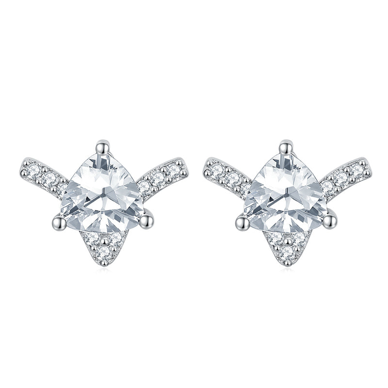 925 Sterling Silver Heart Star Earrings for Women Geometric Full Zircon Stud Earrings White Gold Plated