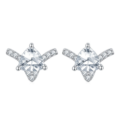 925 Sterling Silver Heart Star Earrings for Women Geometric Full Zircon Stud Earrings White Gold Plated