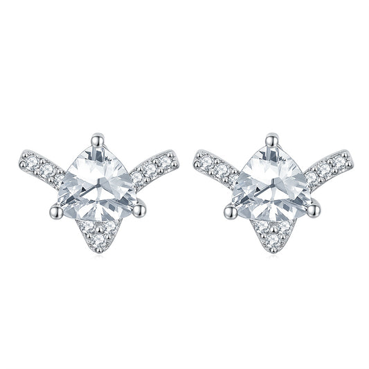 925 Sterling Silver Heart Star Earrings for Women Geometric Full Zircon Stud Earrings White Gold Plated