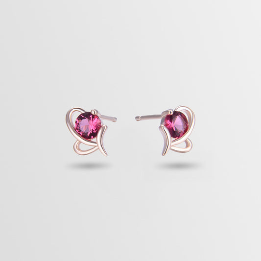 925 Sterling Silver Heart Stud Earrings - Minimalist Crystal Accent Geometric Earrings with Plastic Stoppers