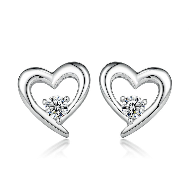 925 Sterling Silver Heart Stud Earrings – Elegant Zircon Love Design