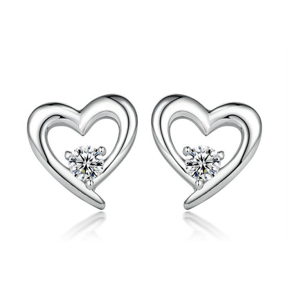 925 Sterling Silver Heart Stud Earrings – Elegant Zircon Love Design