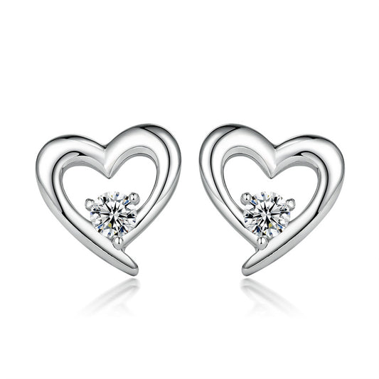 925 Sterling Silver Heart Stud Earrings – Elegant Zircon Love Design