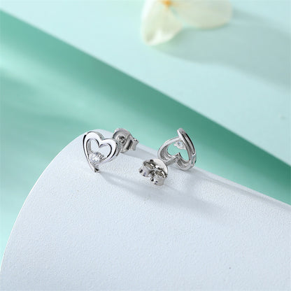 925 Sterling Silver Heart Stud Earrings – Elegant Zircon Love Design