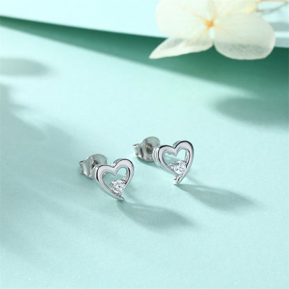 925 Sterling Silver Heart Stud Earrings – Elegant Zircon Love Design