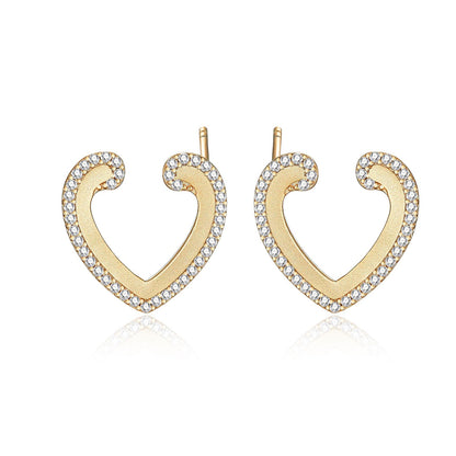 925 Sterling Silver Heart Stud Earrings – Elegant Zircon Love Shape, Minimalist European Style