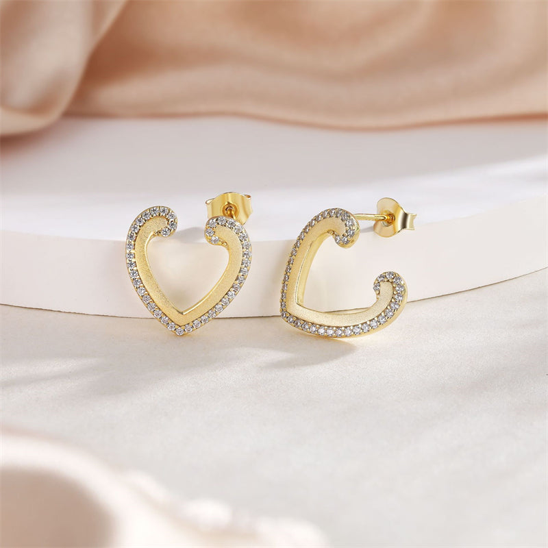 925 Sterling Silver Heart Stud Earrings – Elegant Zircon Love Shape, Minimalist European Style