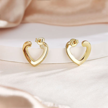 925 Sterling Silver Heart Stud Earrings – Elegant Zircon Love Shape, Minimalist European Style